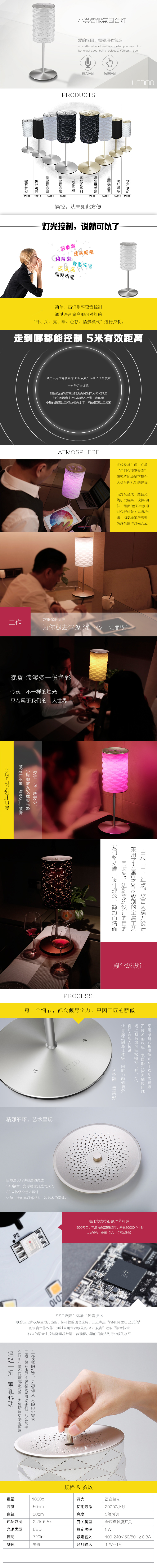 有巢智能小巢氛圍臺燈、語音觸摸聲控制調(diào)光