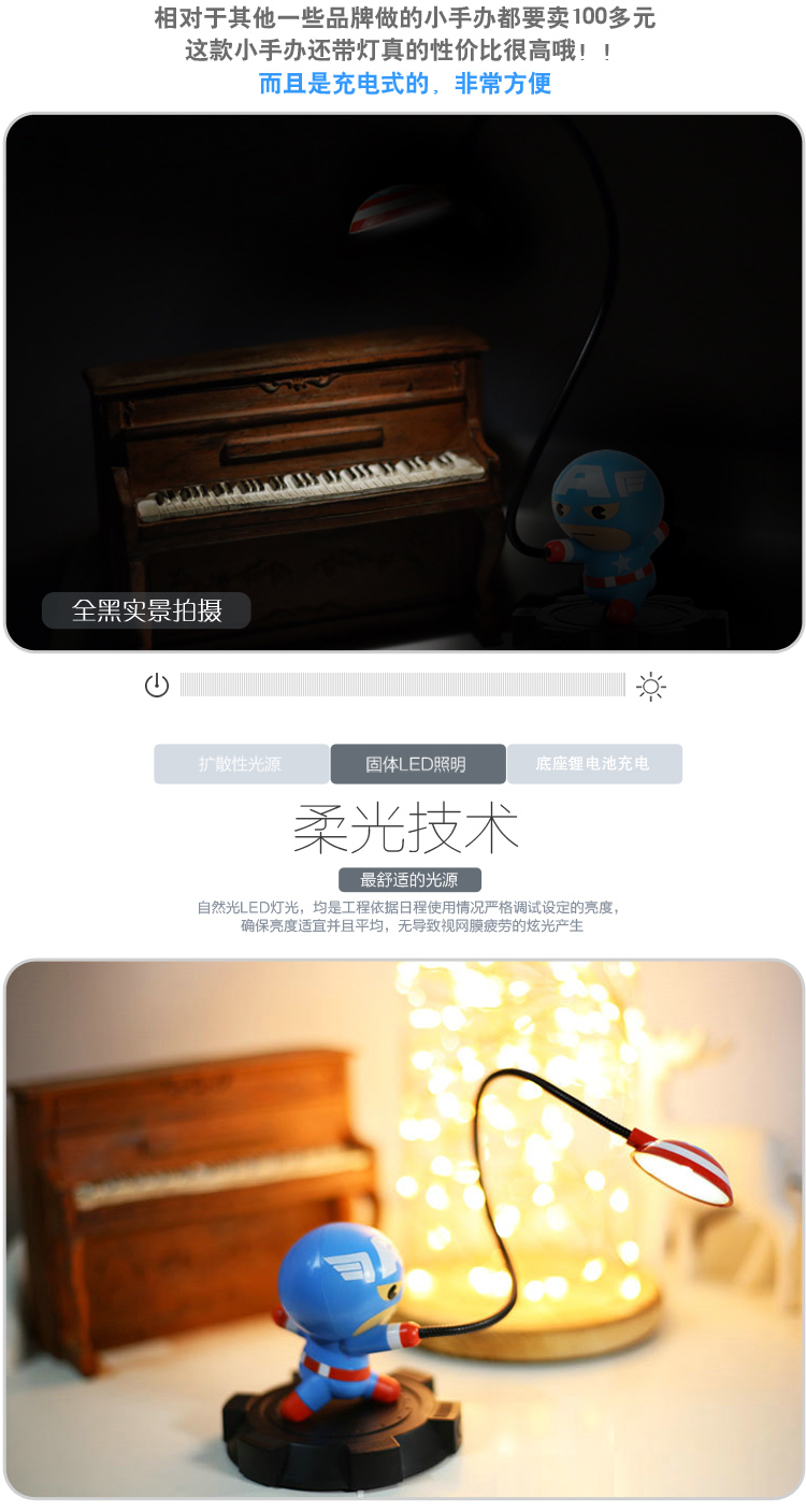漫威正版 美國隊(duì)長公仔LED燈 鋰電池充電小夜燈 男生禮物圣誕新年 上海禮物