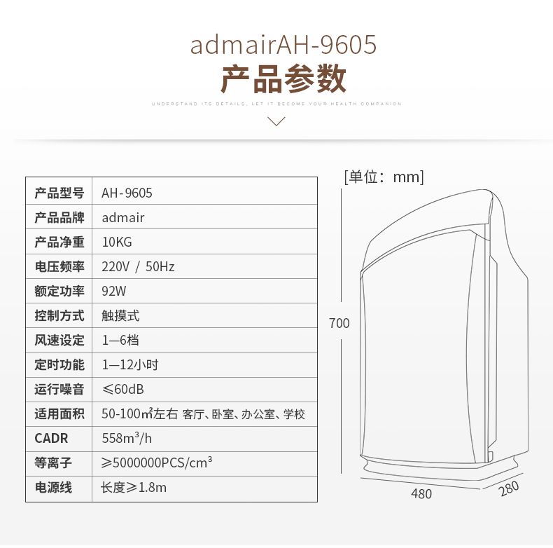 admair智能空氣凈化器除甲醛除霧霾除pm2.5殺菌凈化客廳辦公室