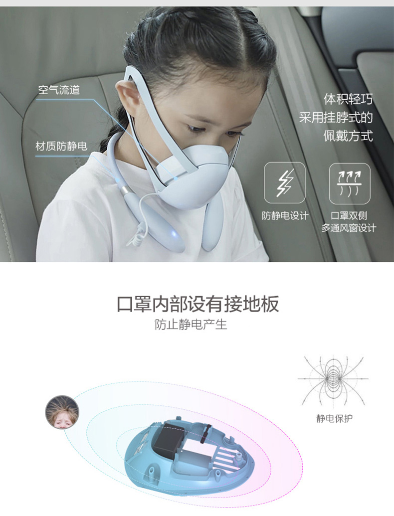 量子盾負(fù)離子防霧霾兒童智能口罩防花粉甲醛病菌除二手煙可清洗